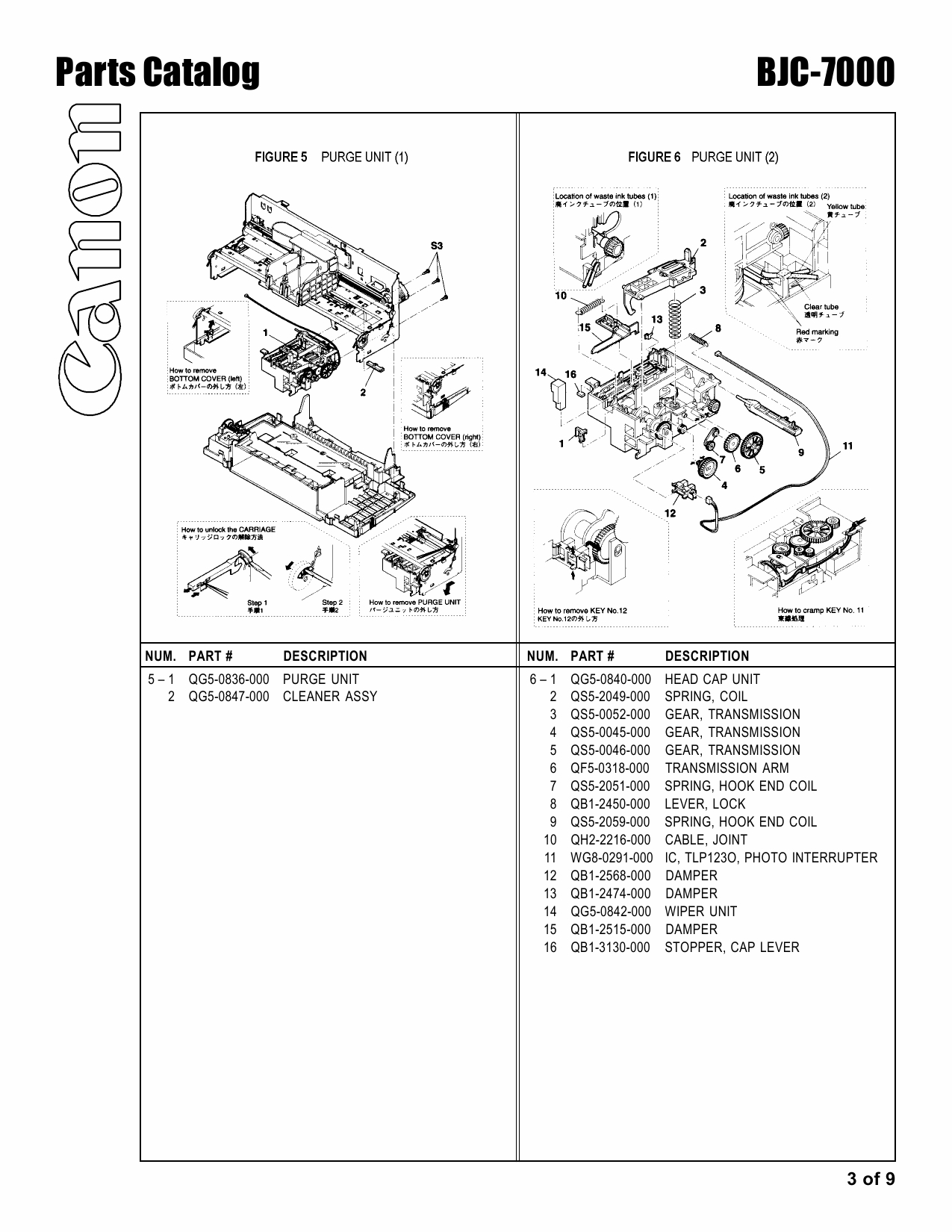 Canon BubbleJet BJC-7000 Parts Catalog Manual-3